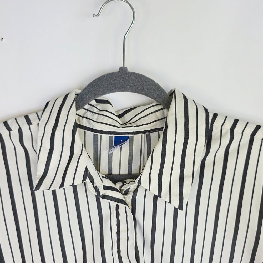 Old Navy Mini Shirt Dress Large Gray White Stripe Collar Preppy Academia Office - Picture 4 of 16
